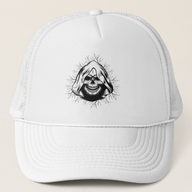 Skull Skeleton Halloween Trucker Hat Truckerkappe (Vorderseite)