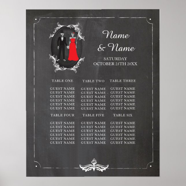 Skull Skeletons Tableau Plan Mariage Poster Siège (Devant)