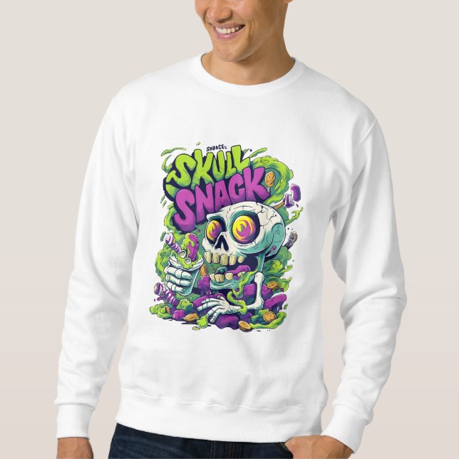 Skull Snack Neon Skeleton Art | Funny Horror Comic Sweatshirt (Vorderseite)