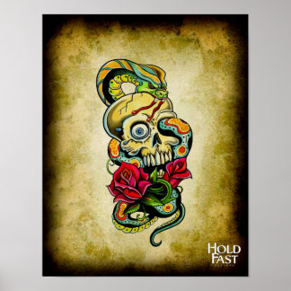 Skull Snake Rose Poster
