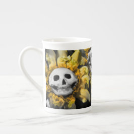 Skull Sonnenblumen - Blütentee und rote Zeichenfol Prozellantasse