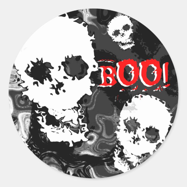 Skull Specters B & W 'BOO' Aufkleber rot Text (Vorderseite)