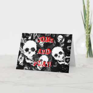 Skull Specters B&W red 'Come and Play' Karte
