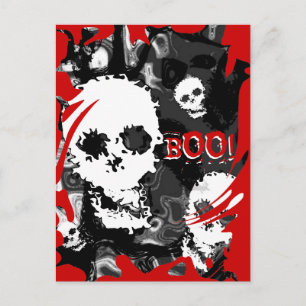 Skull Specters B&W wirbeln rote Postkarte "Boo!"