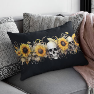 Skull Sunflower Halloween Goth Lendenkissen