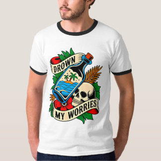 Skull & Sunset Tropical Tattoo | Einzigartige Gesc T-Shirt
