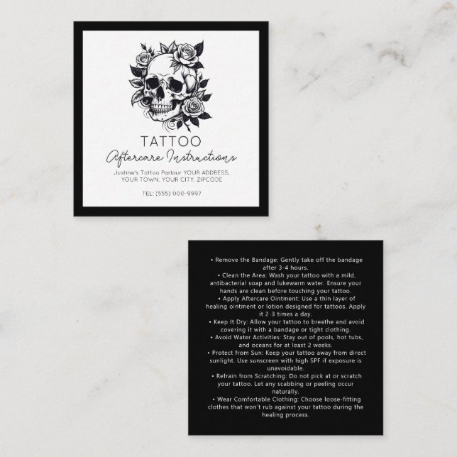 Skull Tattoo Aftercare Instructions Stilvoll Quadratische Visitenkarte (Vorne/Hinten)