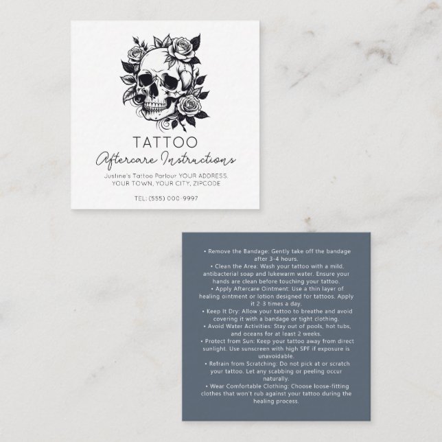 Skull Tattoo Aftercare Instructions Stilvoll Quadratische Visitenkarte (Vorne/Hinten)