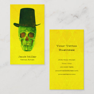 Skull Tattoo Artist Nebel Grün Gelb Vintag Visitenkarte