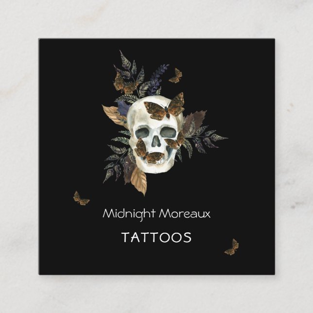 Skull Tattoo Artist QR Code Botanisch Quadratische Visitenkarte (Vorderseite)