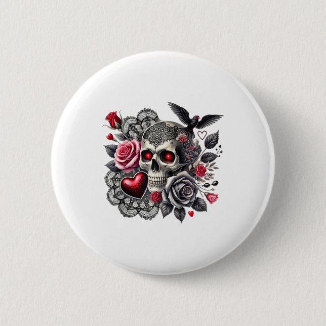 Skull Tattoo Crow Herz Gothic Valentines Occult Button (Vorderseite)