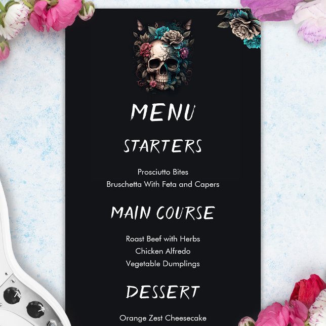 Skull Tattoo Rock and Roll Gothic Wedding Menu Menükarte (Skull Tattoo Rock and Roll Gothic Wedding Menu)