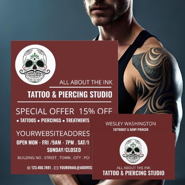Skull Tattoo, Tattoo & Body Piercing Studio Flyer (Von Creator hochgeladen)