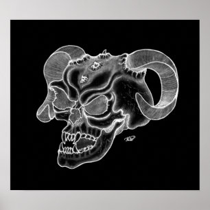 Skull Teufelschädel schwarz weiß Zeichnung Poster