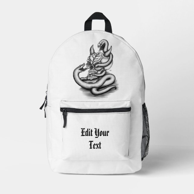 Skull - Teufelskopf mit Schlange Bedruckter Rucksack (Vorderseite)