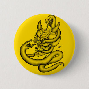 Skull - Teufelskopf mit Schlange Button