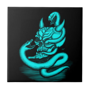 Skull - Teufelskopf mit Schlange Fliese