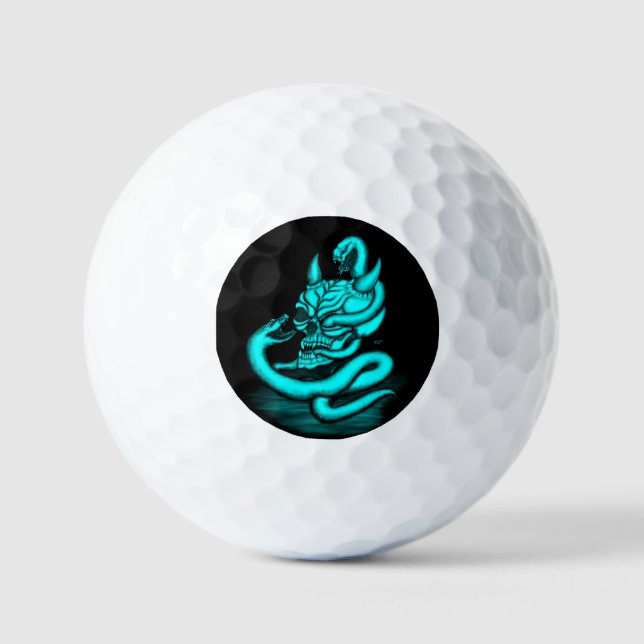 Skull - Teufelskopf mit Schlange Golfball (Vorderseite)