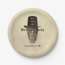 Skull Top Hat Vintag Sepia RIP bis zu seinen 20ern Pappteller