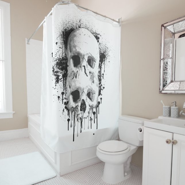Skull Tropfen Black Ink Spritzer Graphic Duschvorhang (Beispiel)