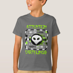 Skull TV 'ACHTUNG EARTHLINGS!' Kind ist graue Grun T-Shirt