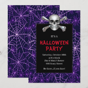 Skull und Crossbones Lila Cobweb-Halloween-Party Einladung
