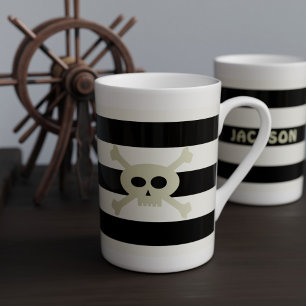 Skull und Crossbones Pirate Schwarz-weiße Streifen Prozellantasse