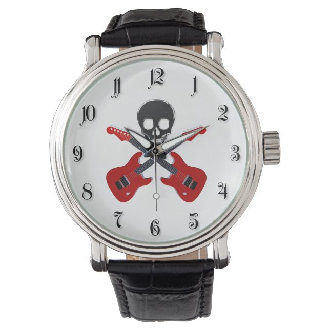 Skull und die gekreuzten Gitarren Armbanduhr (Vorderseite)