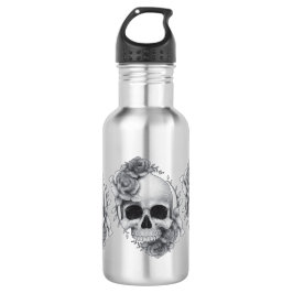 Skull und Rose Sketch Edelstahlflasche