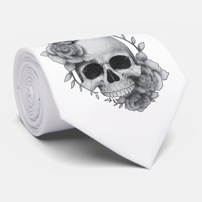 Skull und Rose Sketch Krawatte (Gerollt)