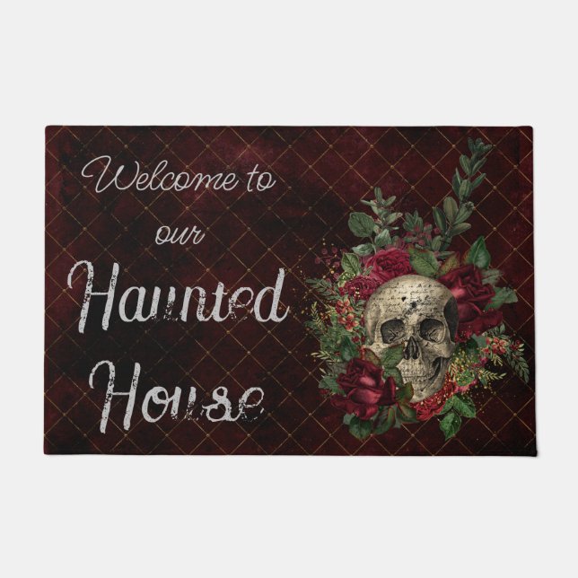 Skull unter Rose Gothic Grunge Willkommen Fußmatte (Vorderseite)