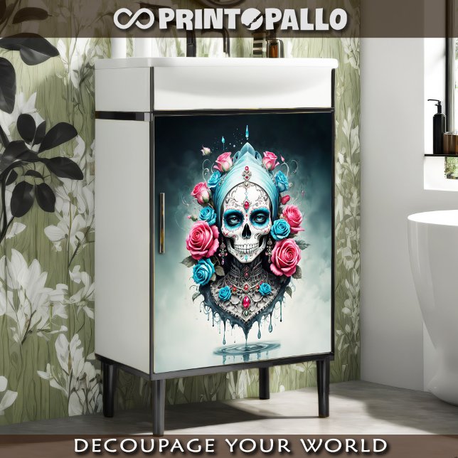 Skull von Santa Muerte in Blume - Lady Death Seidenpapier (Von Creator hochgeladen)