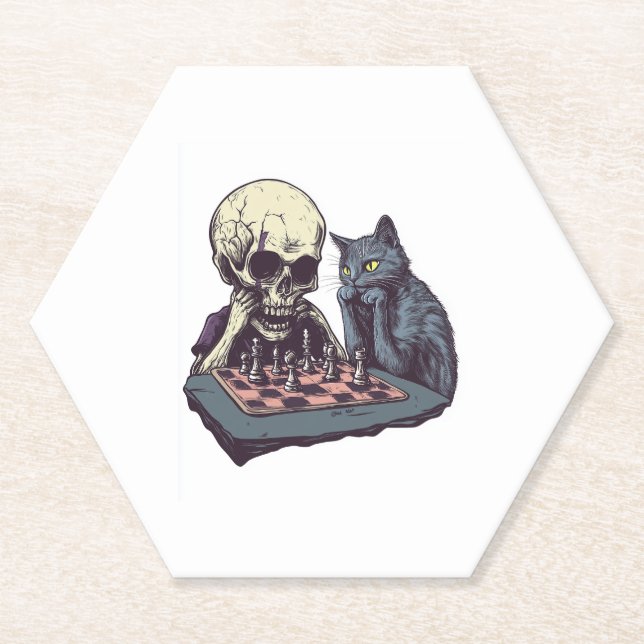 Skull vs Chat � Funny Chess Battle Untersetzer (Vorderseite)