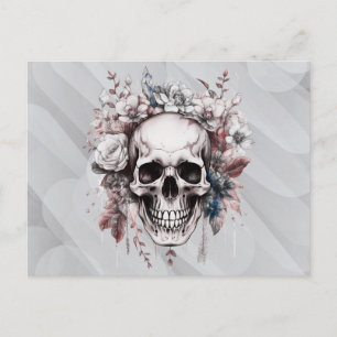 Skull White Blume Grüne Graue Halloween Feiertagspostkarte