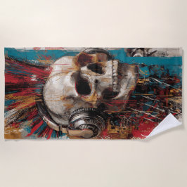 Skull with Headphones Punk Graffiti Art Design Strandtuch
