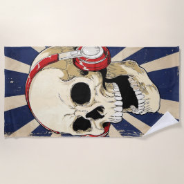 Skull with Headphones Retro Music Art Strandtuch