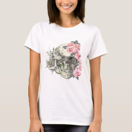Skull with Pink Roses Women’s T-Shirt 