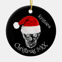 Skull with Santa Hat Christmas Keramik Ornament