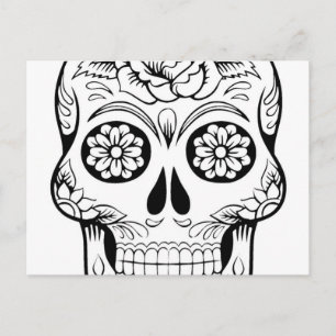 Skull zeichnend mit schwarzer Tinte in weißem Hint Postkarte