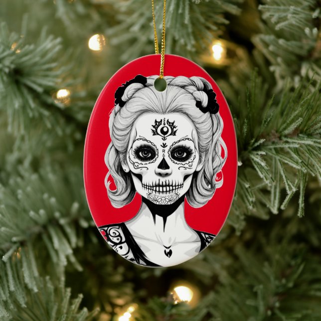 SKULLHEAD FRAU KERAMIK ORNAMENT (Baum)