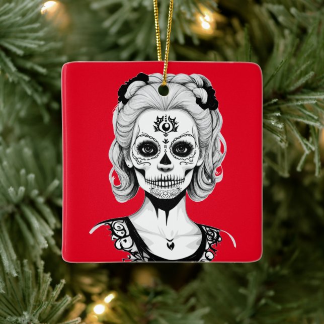 SKULLHEAD FRAU KERAMIKORNAMENT (Baum)
