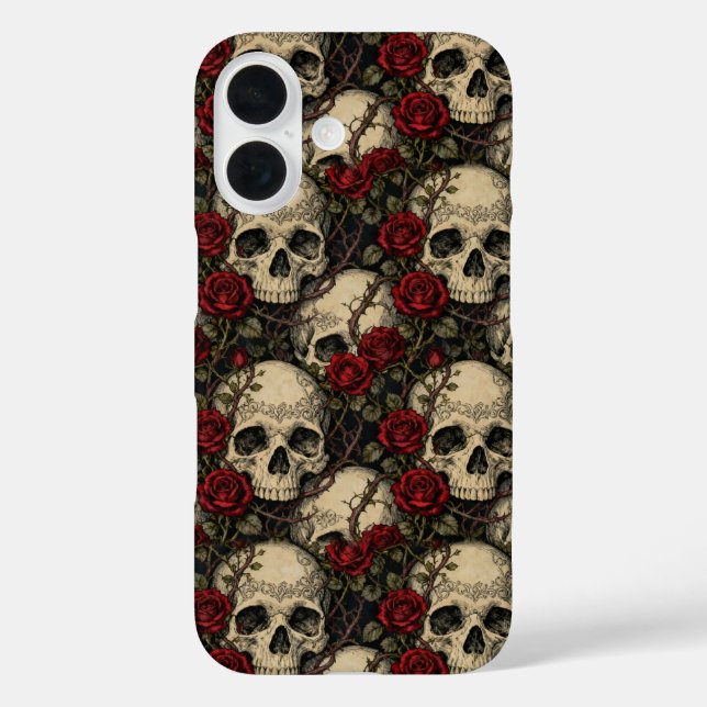 Skulls and Briar Rose iPhone 16 Hülle (Rückseite)