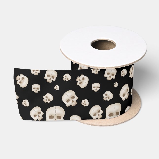 Skulls auf Black Satin Ribbon - Gotisches Hallowee Satinband (Spule)