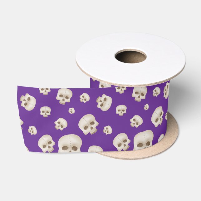 Skulls auf Lila Satin Ribbon - gotisches Halloween Satinband (Spule)