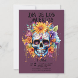 Skulls Blume Indigo Dia de los Muertos Party Einladung