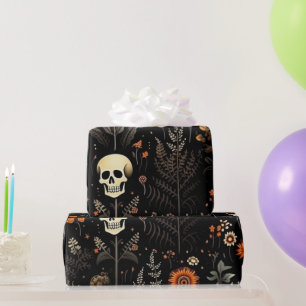 Skulls Blume und Grünes Schwarzes Halloween Geschenkpapier