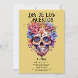 Skulls Blume Yellow Dia de los Muertos Party Einladung