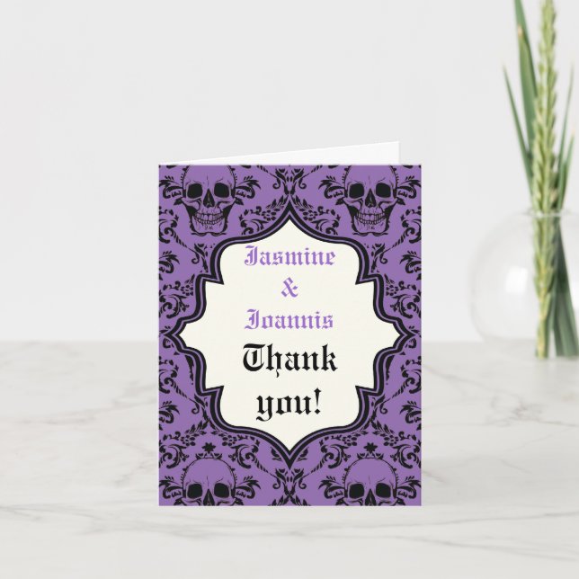 Skulls damask Halloween Hochzeit Danke Foto (Vorderseite)