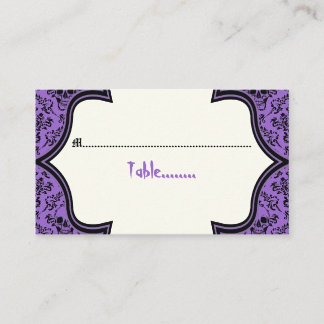 Skulls Damask lila Halloween-Platzkarte Platzkarte (Vorderseite)