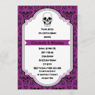 Skulls Damaske lila, schwarze Hochzeitspaare Dusch Einladung